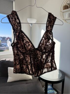 Urban Outfitters Sheer Floral Lace Bustier Top - Brown NWOT